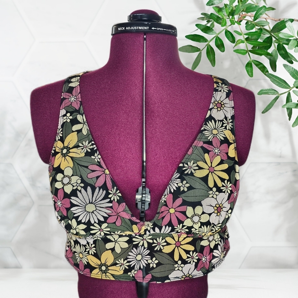 Gilly Hicks Black Multicolor Floral Sports Bra V-Neck Bikini Bralette - Picture 2 of 9